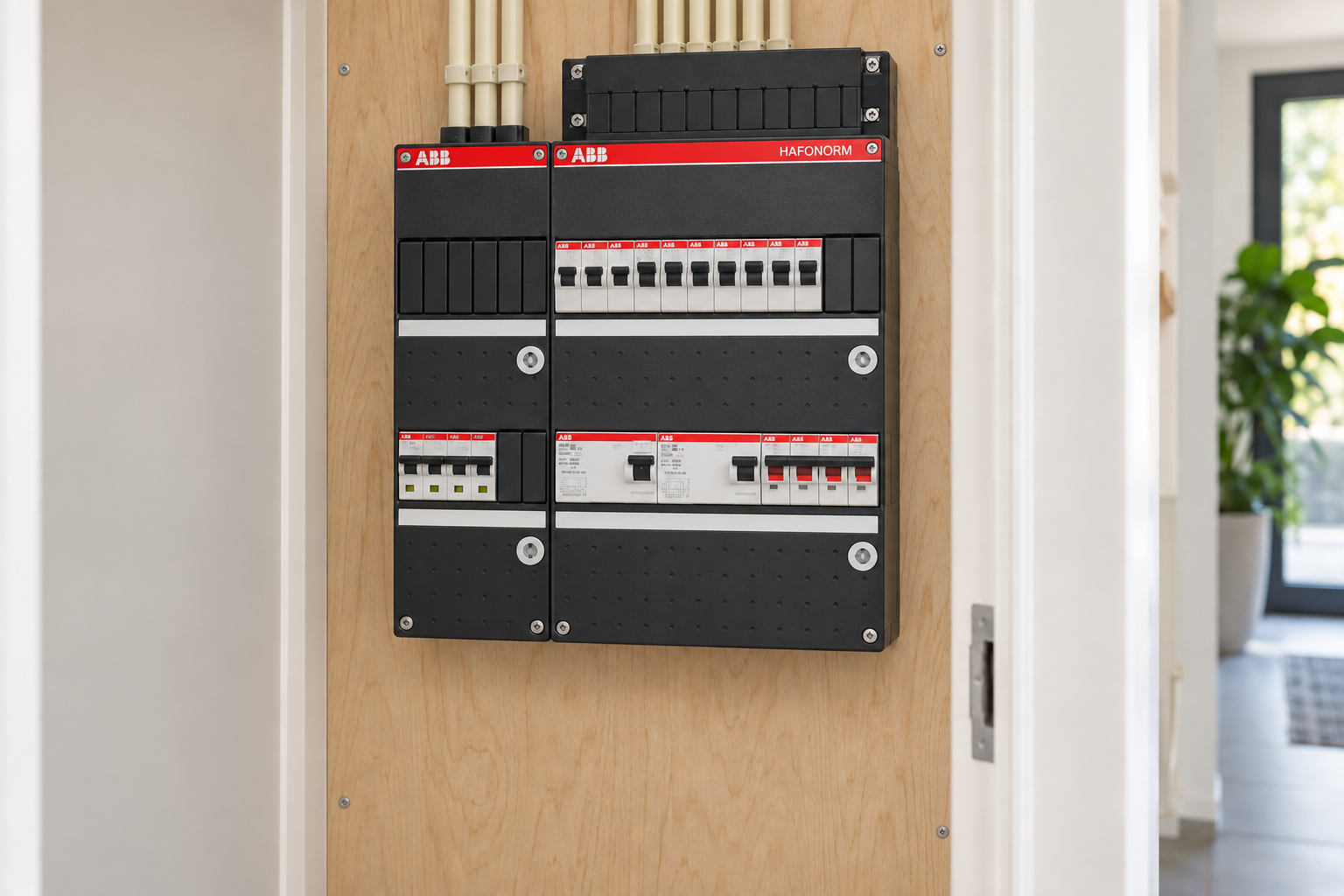 Afgedekte groepenkast in een woning.
